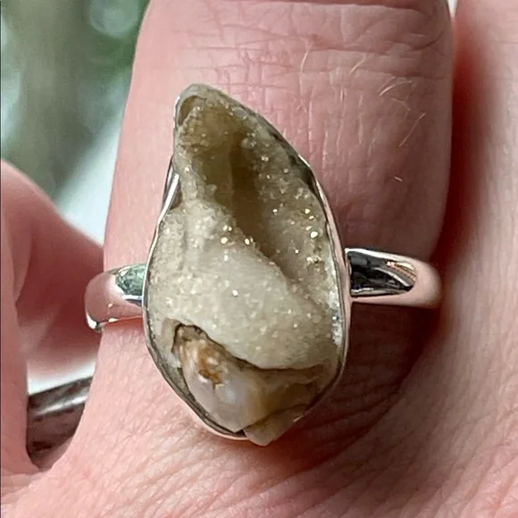 Incredible Natural Spiralite Fossil Druzy GemShell Ring | sz 10.25 - Picture 13 of 13